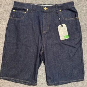 LRG Denim Shorts True Straight Dark Wash Embroidered Pockets Size 34 Blue